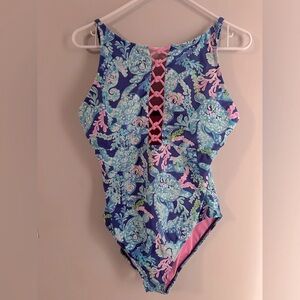 Lilly Pulitzer Blue and Pink Mealy OnePiece Swimsuit